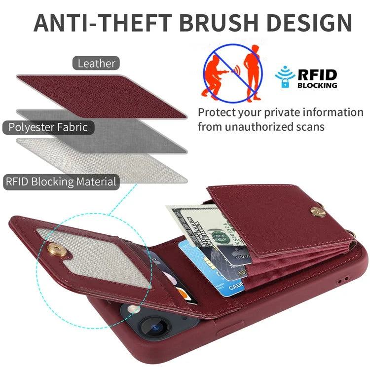 For iPhone 13 6.1 inch Case Shockproof RFID Blocking Phone Case with Kickstand and Straps