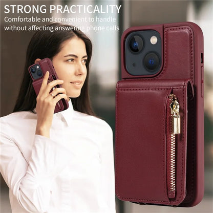 For iPhone 13 6.1 inch Case Shockproof RFID Blocking Phone Case with Kickstand and Straps