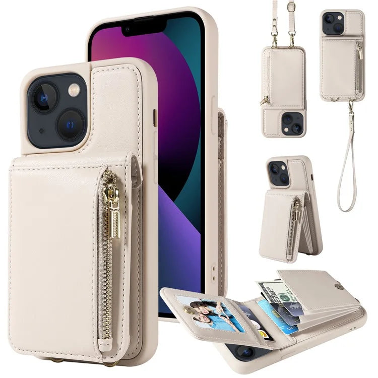 For iPhone 13 6.1 inch Case Shockproof RFID Blocking Phone Case with Kickstand and Straps