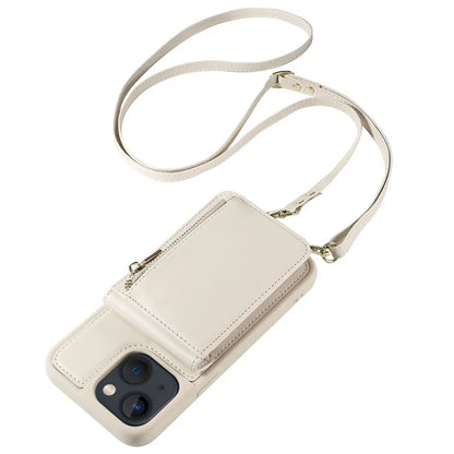 For iPhone 13 6.1 inch Case Shockproof RFID Blocking Phone Case with Kickstand and Straps
