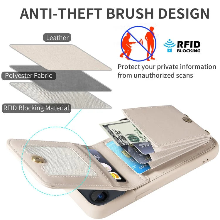 For iPhone 13 6.1 inch Case Shockproof RFID Blocking Phone Case with Kickstand and Straps