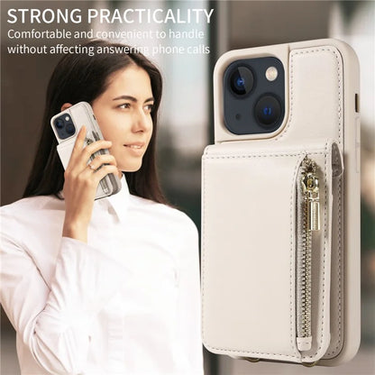 For iPhone 13 6.1 inch Case Shockproof RFID Blocking Phone Case with Kickstand and Straps