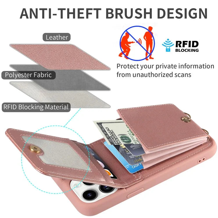 For iPhone 15 Pro Case Drop-proof PU+TPU Kickstand Zipper Wallet Phone Protector