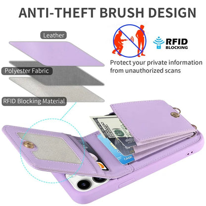 For iPhone 15 Pro Case Drop-proof PU+TPU Kickstand Zipper Wallet Phone Protector