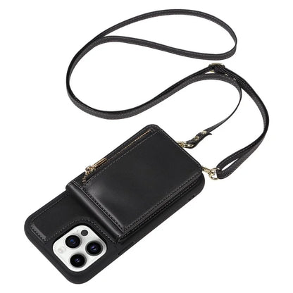 For iPhone 15 Pro Case Drop-proof PU+TPU Kickstand Zipper Wallet Phone Protector