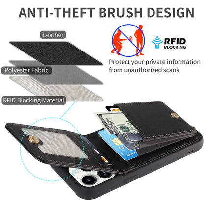 For iPhone 15 Pro Case Drop-proof PU+TPU Kickstand Zipper Wallet Phone Protector