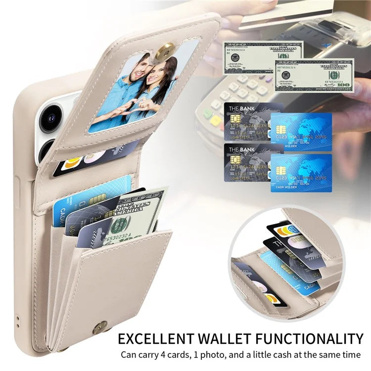 For iPhone 15 Pro Case Drop-proof PU+TPU Kickstand Zipper Wallet Phone Protector