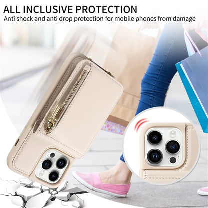 For iPhone 15 Pro Case Drop-proof PU+TPU Kickstand Zipper Wallet Phone Protector