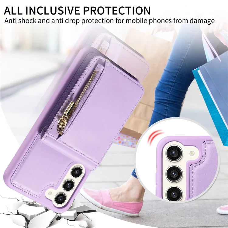 For Samsung Galaxy S24 Case PU+TPU RFID Blocking Phone Shell with Wallet and Kickstand
