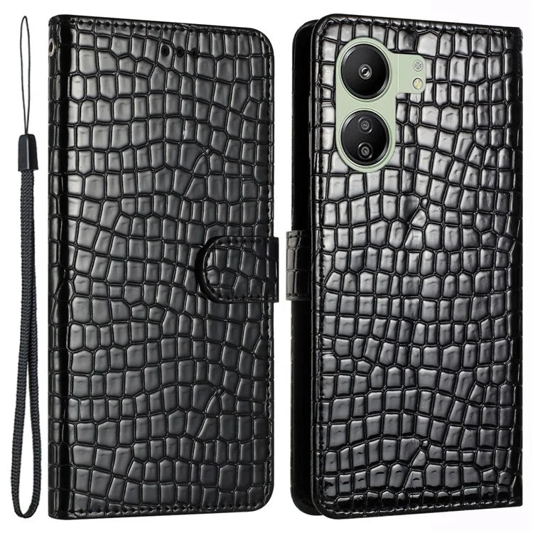For Xiaomi Redmi 13C 4G / Poco C65 4G Anti-scratch Crocodile Texture Leather Cell Phone Cases with Strap