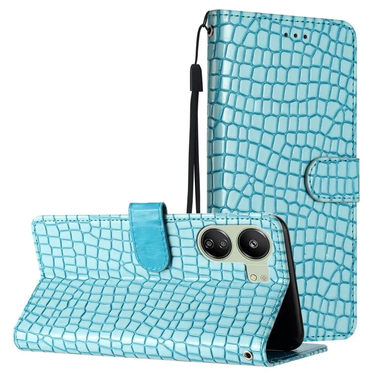 For Xiaomi Redmi 13C 4G / Poco C65 4G Anti-scratch Crocodile Texture Leather Cell Phone Cases with Strap