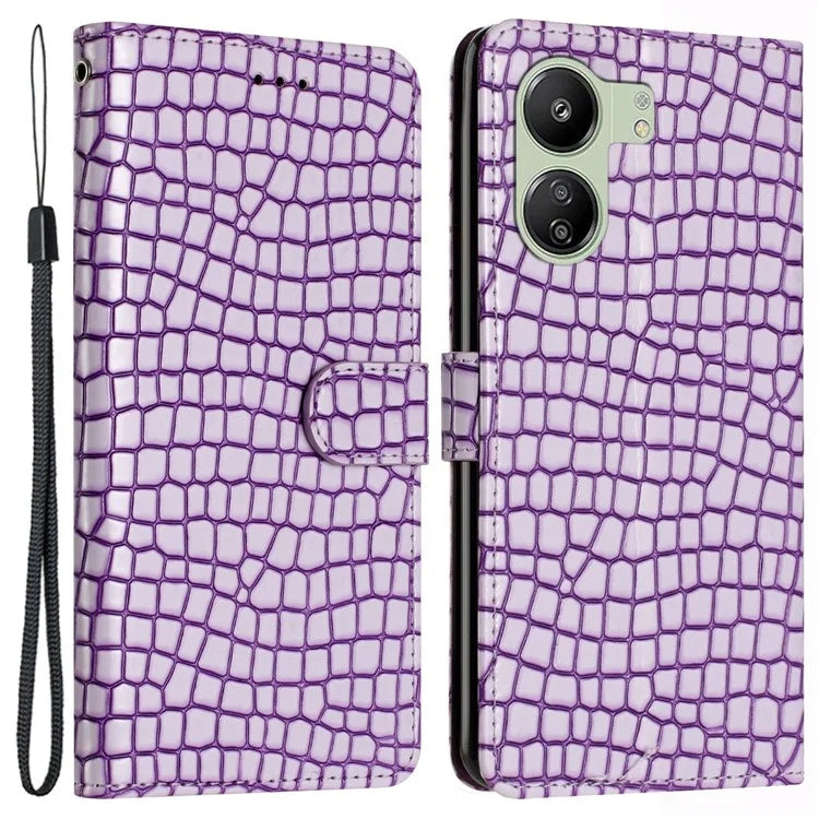 For Xiaomi Redmi 13C 4G / Poco C65 4G Anti-scratch Crocodile Texture Leather Cell Phone Cases with Strap