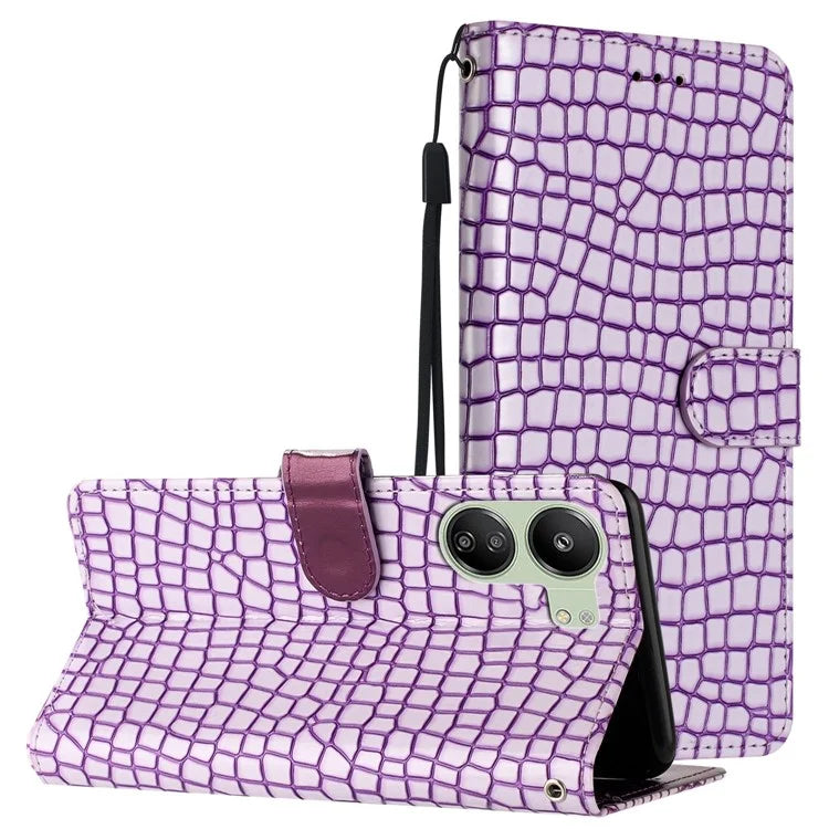 For Xiaomi Redmi 13C 4G / Poco C65 4G Anti-scratch Crocodile Texture Leather Cell Phone Cases with Strap
