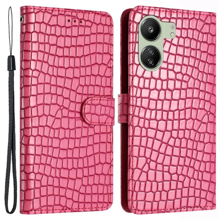 For Xiaomi Redmi 13C 4G / Poco C65 4G Anti-scratch Crocodile Texture Leather Cell Phone Cases with Strap