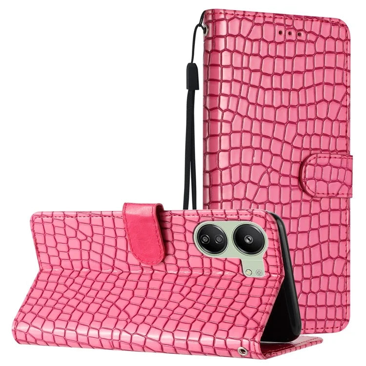 For Xiaomi Redmi 13C 4G / Poco C65 4G Anti-scratch Crocodile Texture Leather Cell Phone Cases with Strap
