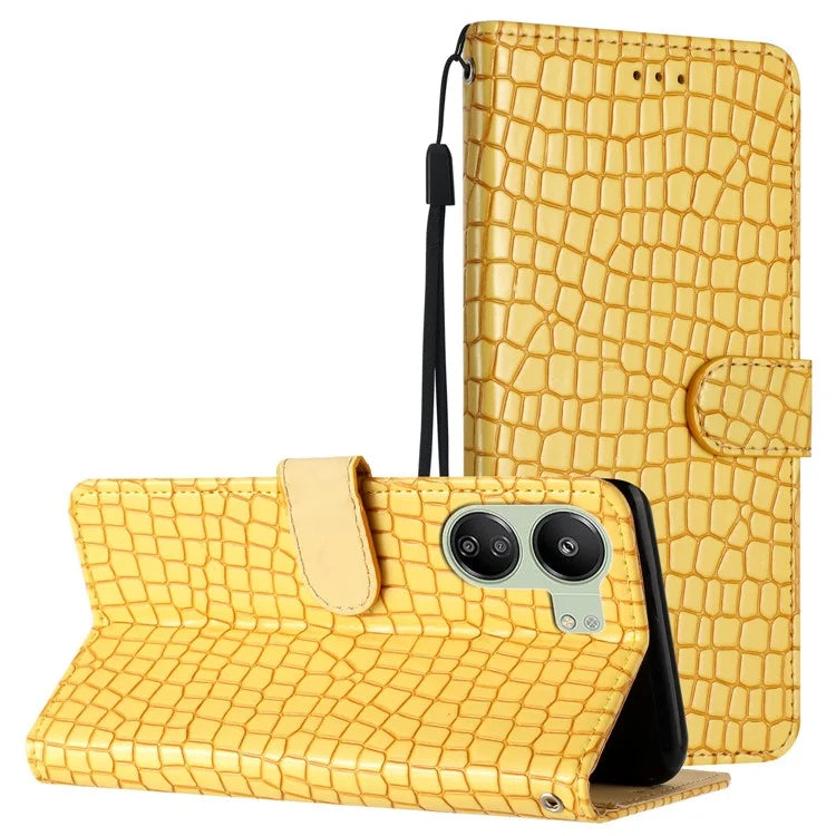 For Xiaomi Redmi 13C 4G / Poco C65 4G Anti-scratch Crocodile Texture Leather Cell Phone Cases with Strap
