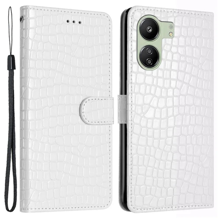 For Xiaomi Redmi 13C 4G / Poco C65 4G Anti-scratch Crocodile Texture Leather Cell Phone Cases with Strap