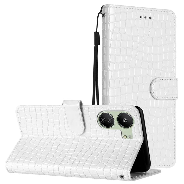 For Xiaomi Redmi 13C 4G / Poco C65 4G Anti-scratch Crocodile Texture Leather Cell Phone Cases with Strap