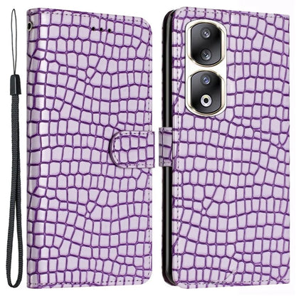 For Honor 90 Pro Case Crocodile Texture Phone Shell Leather Wallet Cover with Strap