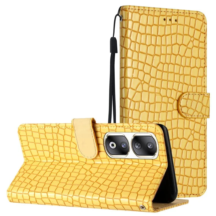 For Honor 90 Pro Case Crocodile Texture Phone Shell Leather Wallet Cover with Strap