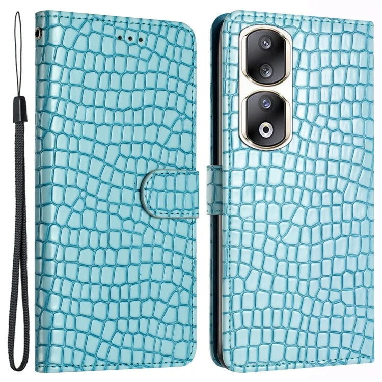 For Honor 90 Pro Case Crocodile Texture Phone Shell Leather Wallet Cover with Strap