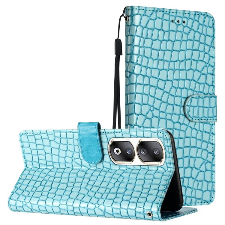 For Honor 90 Pro Case Crocodile Texture Phone Shell Leather Wallet Cover with Strap