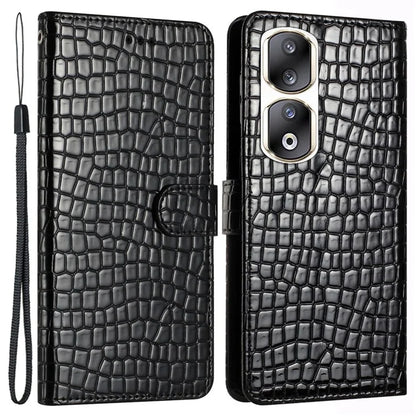 For Honor 90 Pro Case Crocodile Texture Phone Shell Leather Wallet Cover with Strap
