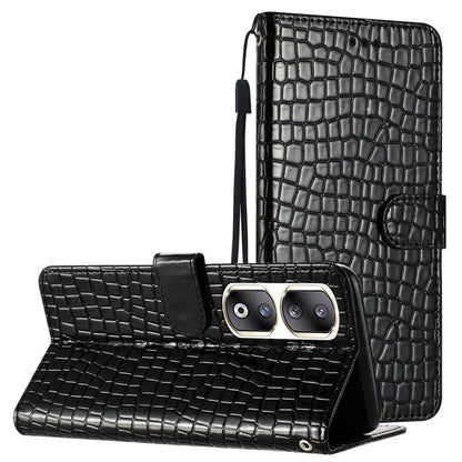 For Honor 90 Pro Case Crocodile Texture Phone Shell Leather Wallet Cover with Strap