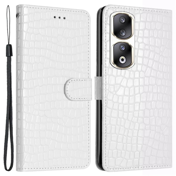 For Honor 90 Pro Case Crocodile Texture Phone Shell Leather Wallet Cover with Strap