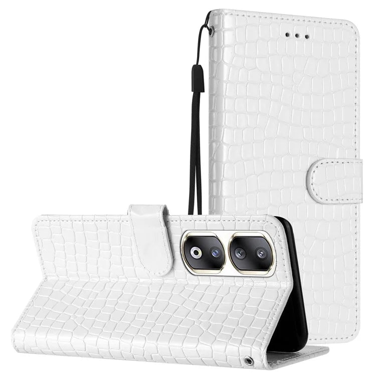 For Honor 90 Pro Case Crocodile Texture Phone Shell Leather Wallet Cover with Strap