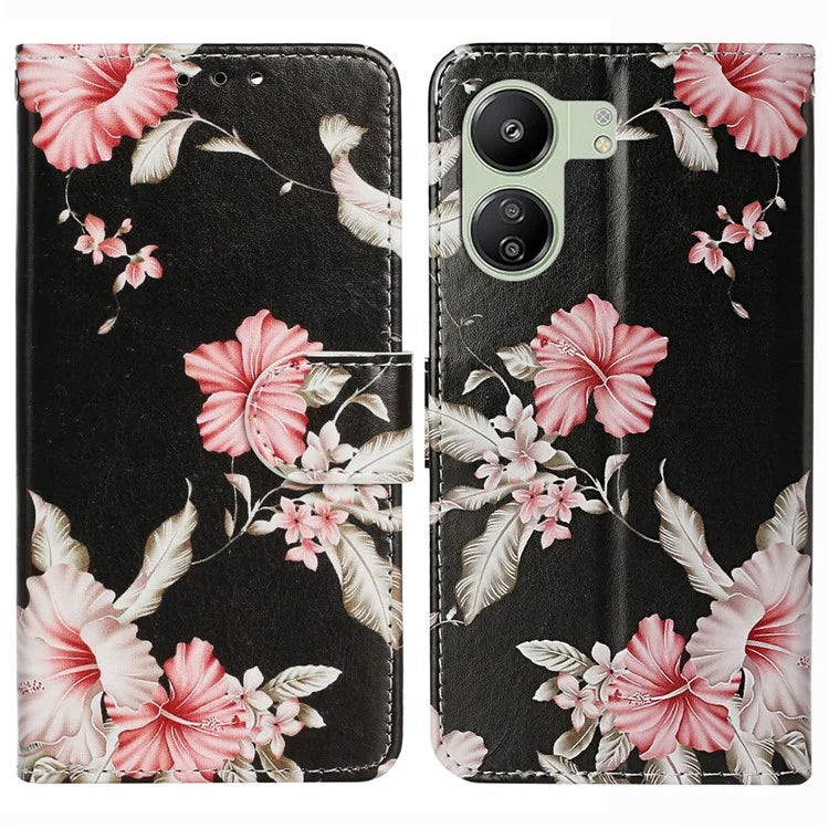 For Xiaomi Redmi 13C 4G / Poco C65 4G Case PU Leather Magnetic Closure Pattern Phone Cover