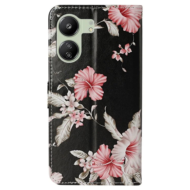 For Xiaomi Redmi 13C 4G / Poco C65 4G Case PU Leather Magnetic Closure Pattern Phone Cover