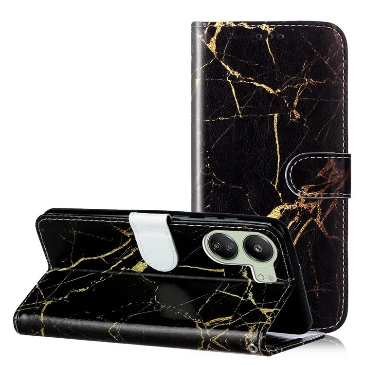 For Xiaomi Redmi 13C 4G / Poco C65 4G Case PU Leather Magnetic Closure Pattern Phone Cover