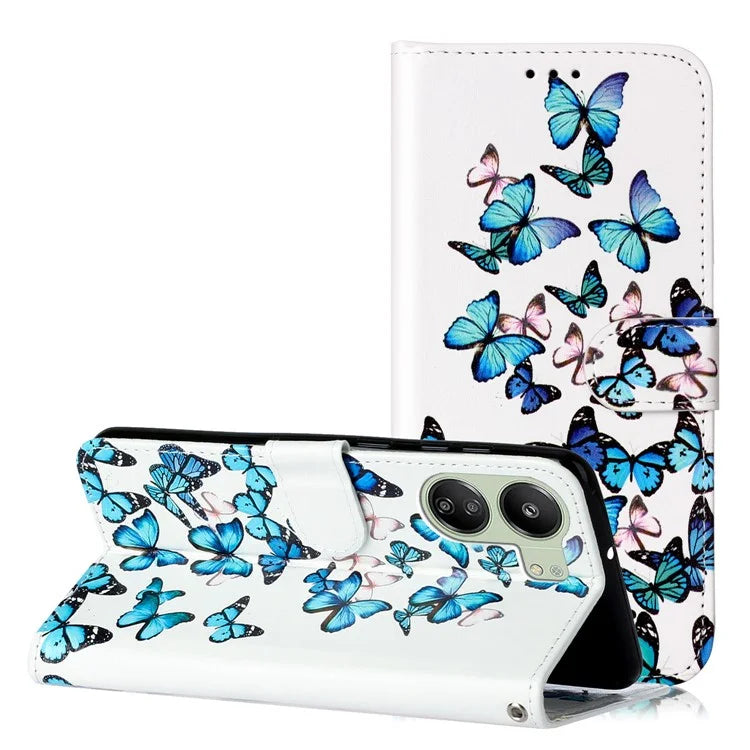 For Xiaomi Redmi 13C 4G / Poco C65 4G Case PU Leather Magnetic Closure Pattern Phone Cover