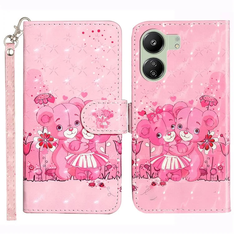 For Xiaomi Redmi 13C 4G / Poco C65 4G Wallet Case PU Leather 3D Pattern Phone Cover