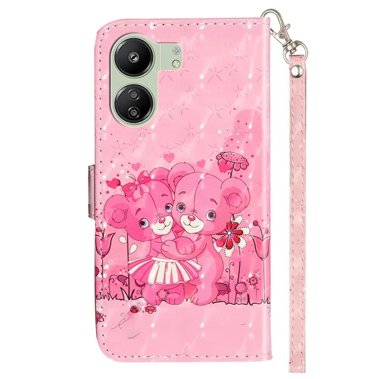 For Xiaomi Redmi 13C 4G / Poco C65 4G Wallet Case PU Leather 3D Pattern Phone Cover