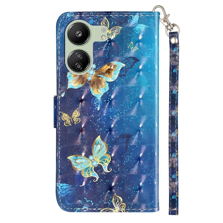 For Xiaomi Redmi 13C 4G / Poco C65 4G Wallet Case PU Leather 3D Pattern Phone Cover