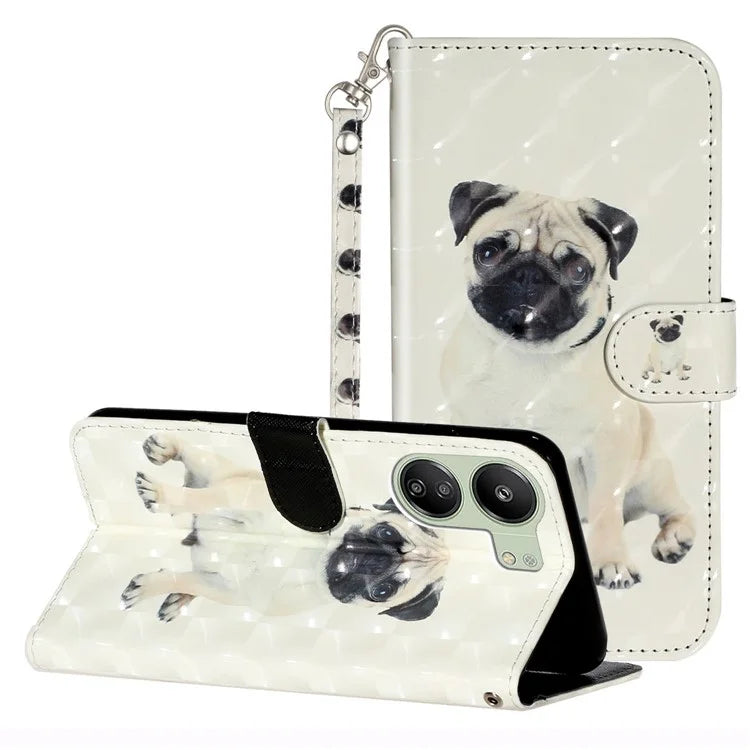 For Xiaomi Redmi 13C 4G / Poco C65 4G Wallet Case PU Leather 3D Pattern Phone Cover