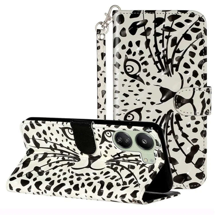 For Xiaomi Redmi 13C 4G / Poco C65 4G Wallet Case PU Leather 3D Pattern Phone Cover Head