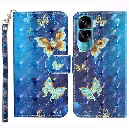 For Honor 90 Lite 5G / X50i 5G Phone Case 3D Pattern PU Leather Wrist Strap Cover