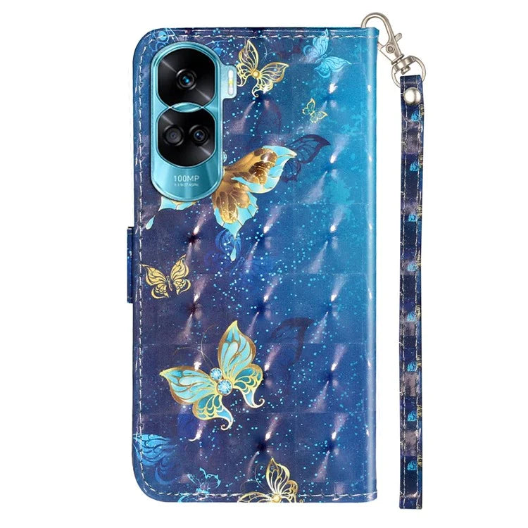 For Honor 90 Lite 5G / X50i 5G Phone Case 3D Pattern PU Leather Wrist Strap Cover