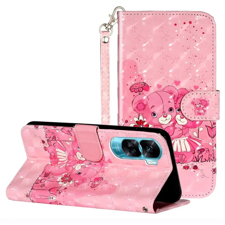 For Honor 90 Lite 5G / X50i 5G Phone Case 3D Pattern PU Leather Wrist Strap Cover