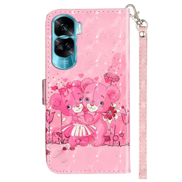 For Honor 90 Lite 5G / X50i 5G Phone Case 3D Pattern PU Leather Wrist Strap Cover