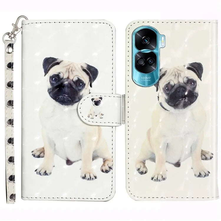 For Honor 90 Lite 5G / X50i 5G Phone Case 3D Pattern PU Leather Wrist Strap Cover