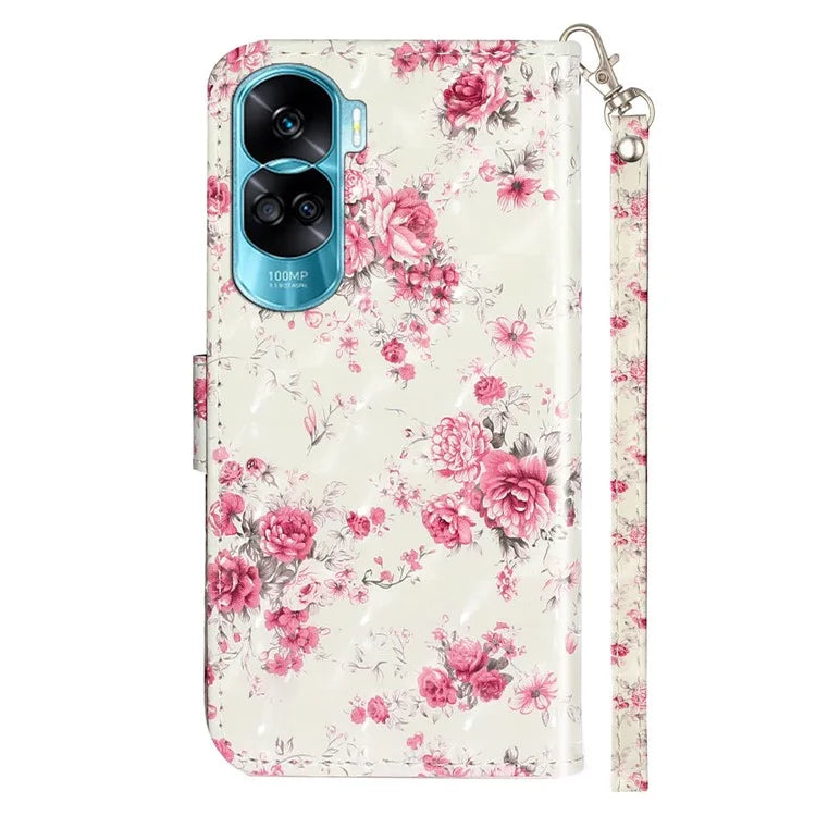 For Honor 90 Lite 5G / X50i 5G Phone Case 3D Pattern PU Leather Wrist Strap Cover