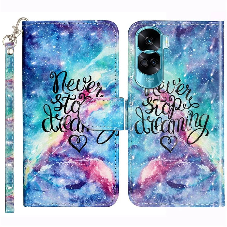 For Honor 90 Lite 5G / X50i 5G Phone Case 3D Pattern PU Leather Wrist Strap Cover