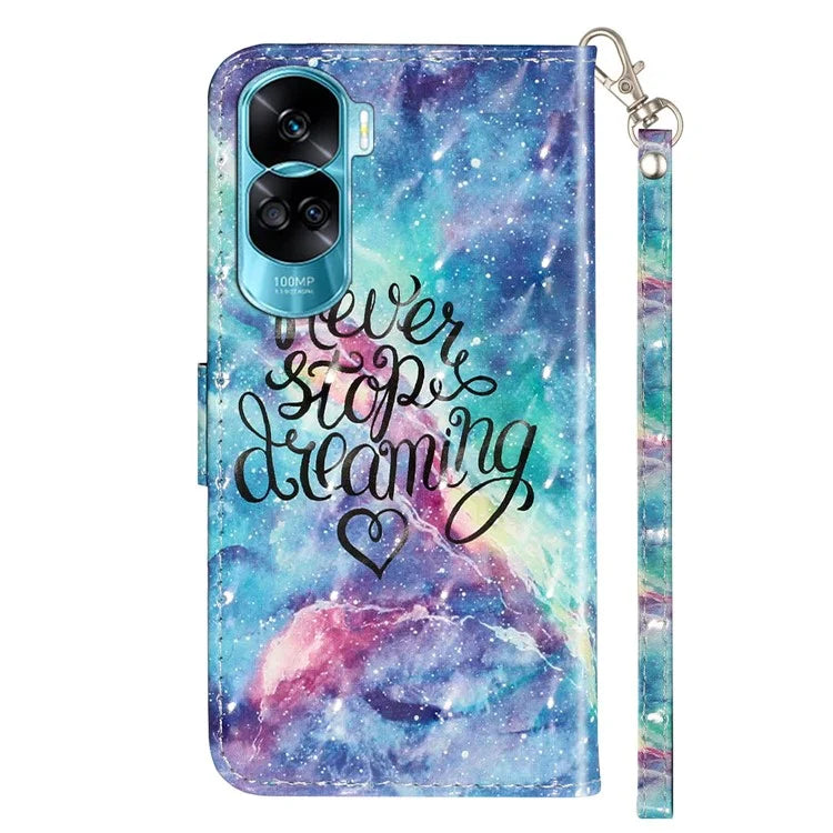For Honor 90 Lite 5G / X50i 5G Phone Case 3D Pattern PU Leather Wrist Strap Cover