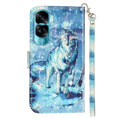 For Honor 90 Lite 5G / X50i 5G Phone Case 3D Pattern PU Leather Wrist Strap Cover