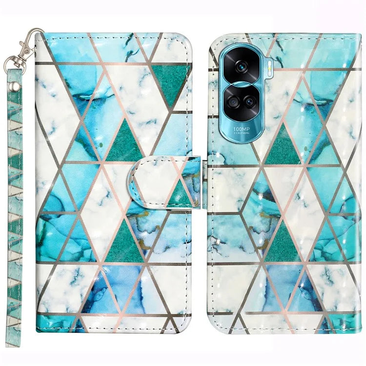 For Honor 90 Lite 5G / X50i 5G Phone Case 3D Pattern PU Leather Wrist Strap Cover