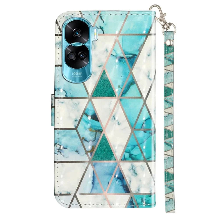 For Honor 90 Lite 5G / X50i 5G Phone Case 3D Pattern PU Leather Wrist Strap Cover